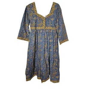 NEW Pomegranates XL Dress Blue Paisley Cotton India Printed Boho Cottage